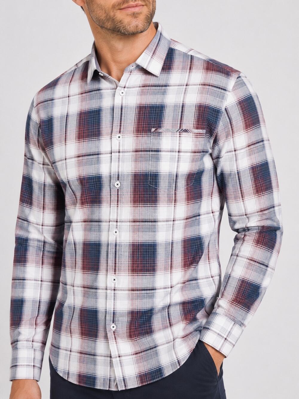 NWT Good Man Brand Plaid Sport Shirt Mens XL White